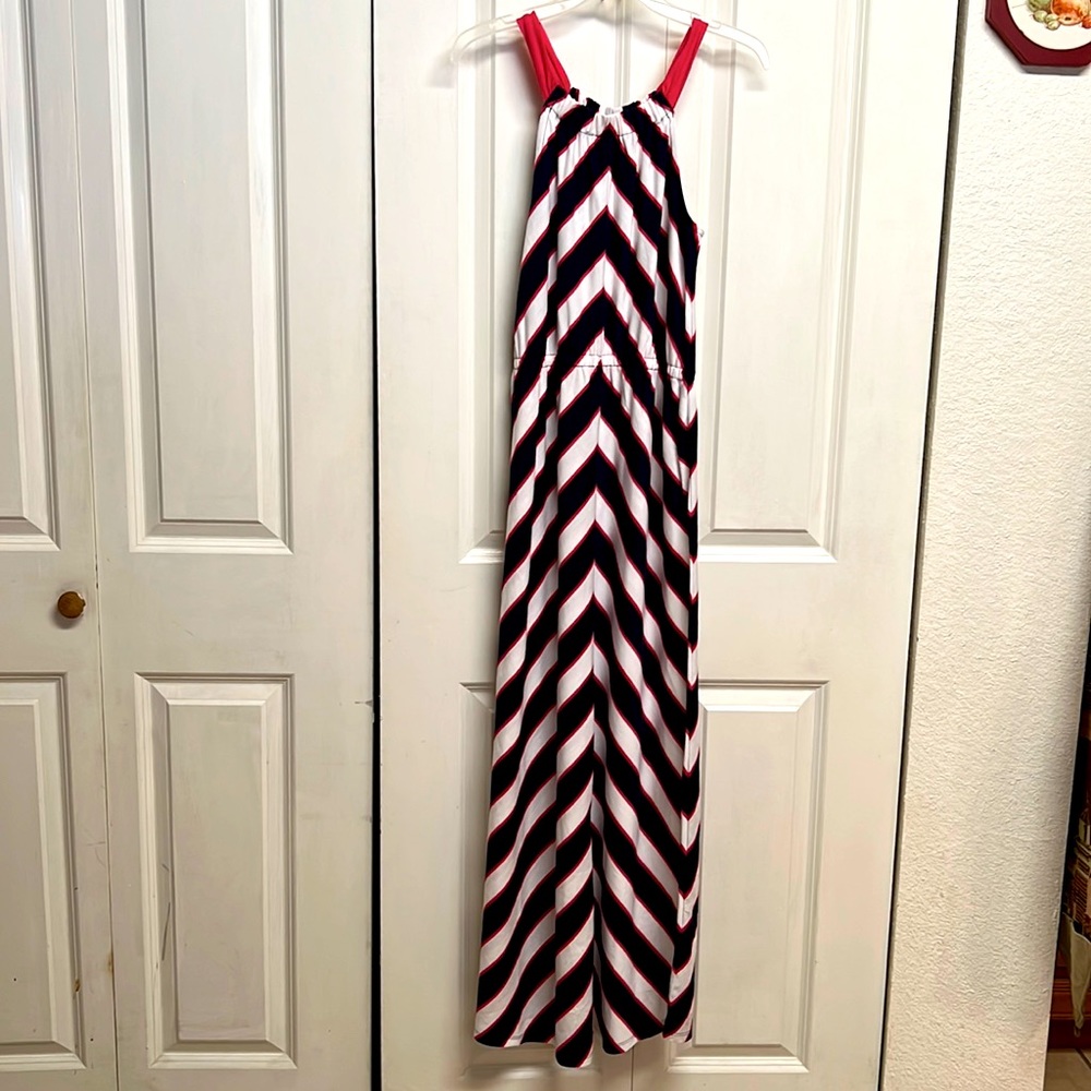 Gymboree Red White Blue Zig Zag Print Halter Maxi Dress Mom Size 6